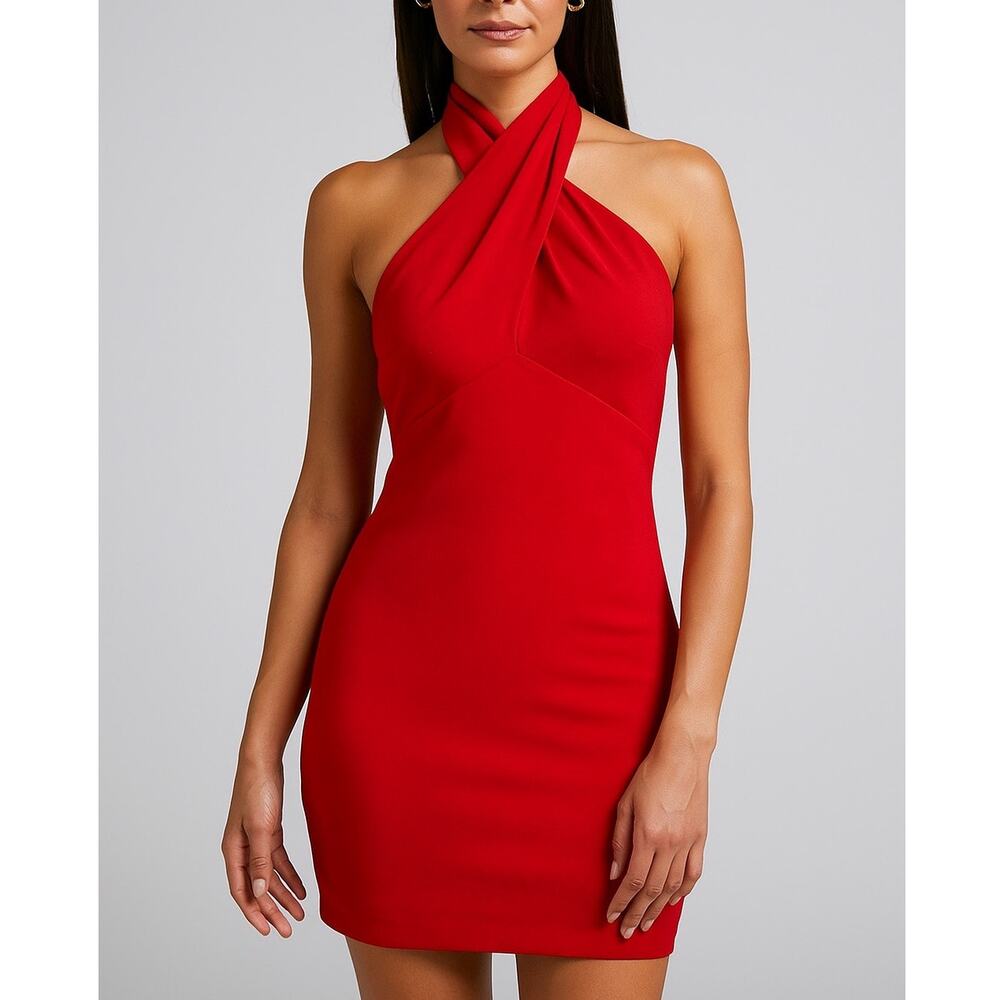 The Sei Red Twist Front Halter Mini Dress NWT Size 6 Cocktail